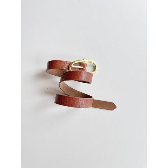 Aldo Accessories - ALDO Brown Leather Gold Buckle Skinny Belt, Size S - Made in Canada